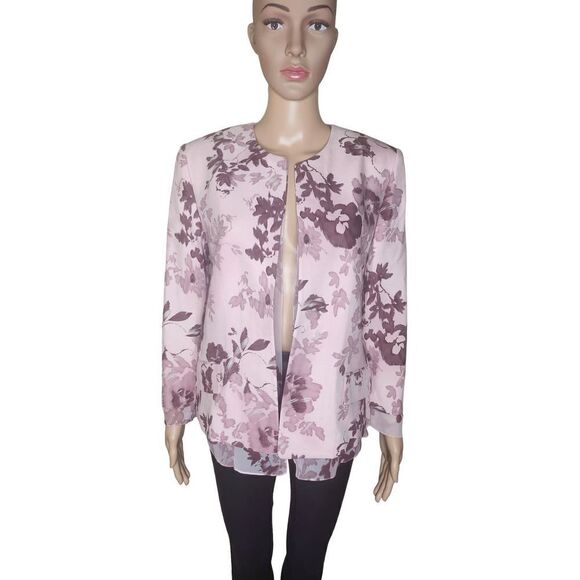 Linda Allard Ellen Tracy women's floral print silk layered blazer Size 10